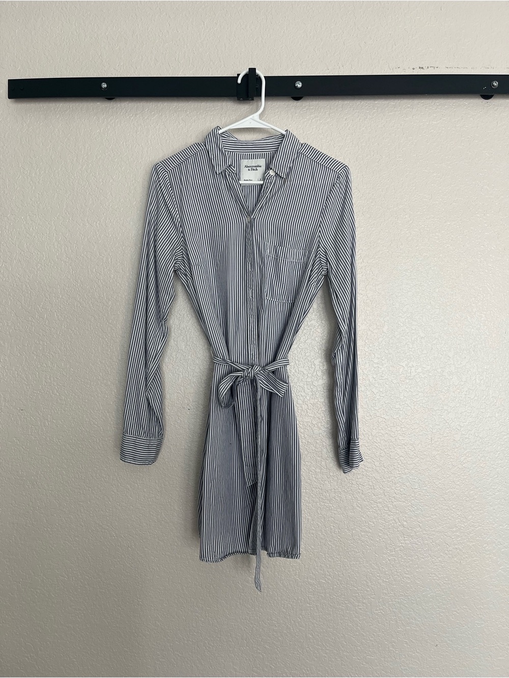 Abercrombie & Fitch Navy and White Stripe Long-Sleeve Shirt Dress